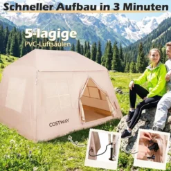 Aufblasbares Campingzelt für 4-6 Personen Tragbares Luftzelt mit Pumpe Türen & Moskitonetzen