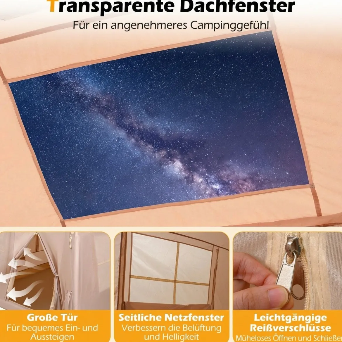 Aufblasbares Campingzelt für 4-6 Personen Tragbares Luftzelt mit Pumpe Türen & Moskitonetzen