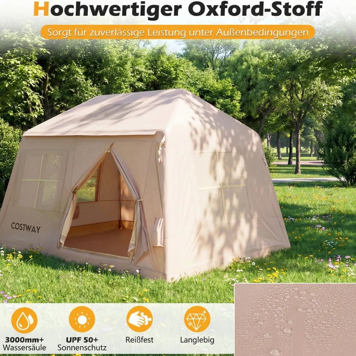 Aufblasbares Campingzelt für 4-6 Personen Tragbares Luftzelt mit Pumpe Türen & Moskitonetzen