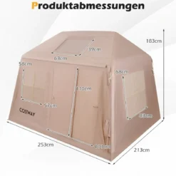 Aufblasbares Campingzelt für 4-6 Personen Tragbares Luftzelt mit Pumpe Türen & Moskitonetzen