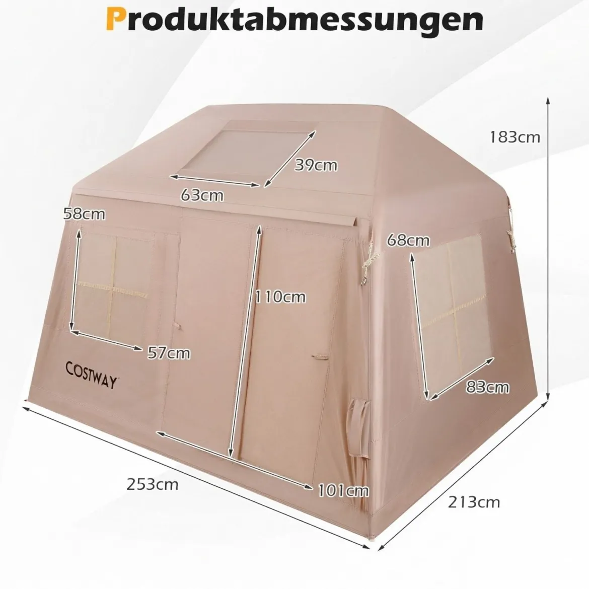 Aufblasbares Campingzelt für 4-6 Personen Tragbares Luftzelt mit Pumpe Türen & Moskitonetzen