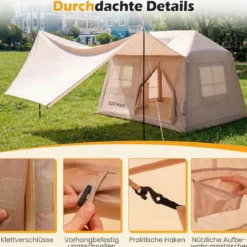 Aufblasbares Campingzelt für 4-6 Personen Tragbares Luftzelt mit Pumpe Türen & Moskitonetzen
