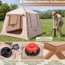 Aufblasbares Campingzelt für 2-4 Personen Luftzelt mit Moskitonetzfenstern Familienzelt mit Pumpe & Tragetasche