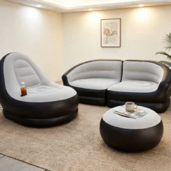 Aufblasbares Einzelsofa + Doppelsofa Set Aufblasbarer Sessel Aufblasbare Couch Grau