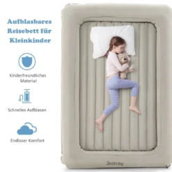 Aufblasbares Kleinkind-Reisebett mit 2 in 1 Mehrzweck-Design für Kinder 165 x 118 x 20 cm Grau