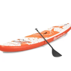 Aufblasbares Paddle Board Stand-Up Surfboard 335 x 76 x 15 cm Hai-Muster Orange + Weiß