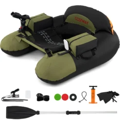 Aufblasbares Schlauchboot Angelboot mit einstellbarem Angelrutenhalter Fischhakenstator Aluminium-Paddel Grün