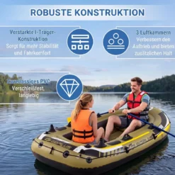Aufblasbares Schlauchboot für 2 Erwachsene & 1 Kind Angelboot mit 3 Luftkammern Boston-Ventilen 265 kg Tragkraft