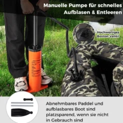 Aufblasbares Schlauchboot mit Flossen & Fischlineal & Rutenhalter Angelboot Camouflage