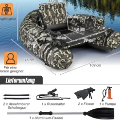 Aufblasbares Schlauchboot mit Fischlineal & Rutenhalter & Paddel Angelboot Camouflage