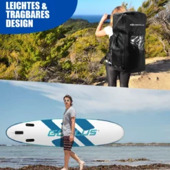 Aufblasbares Stand Up Paddle Board SUP mit rutschfeste Oberfläche 335 x 76 x 15 cm Blau + Weiß