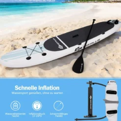 Aufblasbares Stand-up-Paddle-Board mit Rucksack Handpumpe verstellbares Paddel Sicherheitsleine Weiß