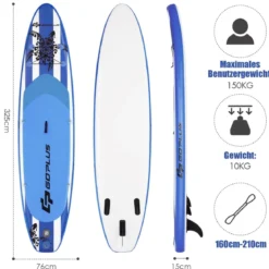 Aufblasbares Stand-up-Paddle-Board mit SUP-Zubehör Rucksack verstellbares Paddel 325 x 76 x 15 cm Marineblau