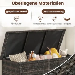 Auflagenbox mit Rollen & 320 L Kapazität Wasserdichte Polyrattan Kissenbox Braun