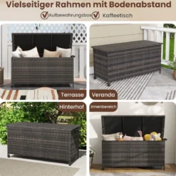 Auflagenbox mit Rollen & 320 L Kapazität Wasserdichte Polyrattan Kissenbox Braun