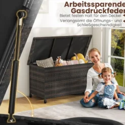 Auflagenbox mit Rollen & 320 L Kapazität Wasserdichte Polyrattan Kissenbox Braun