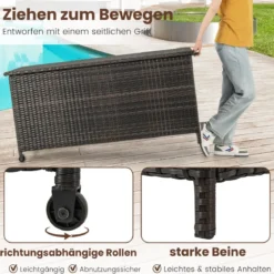 Auflagenbox mit Rollen & 320 L Kapazität Wasserdichte Polyrattan Kissenbox Braun