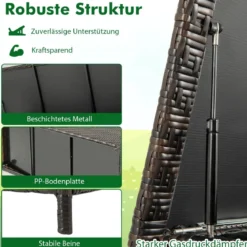 Auflagenbox mit Rollen & 320 L Kapazität Wasserdichte Kissenbox Polyrattan Aufbewahrungsbox