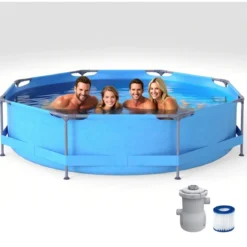 Aufstellpool 3 M x 76 CM Rund Außenrahmen mit Filterpumpe 4383 L Wasserkapazität Gartenpool für Erwachsene