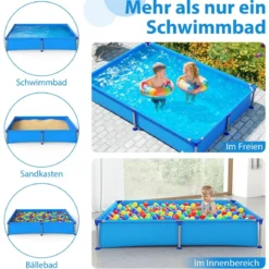 Aufstellpool Rechteckiger Outdoor-Pool für Kinder ab 3 Jahren mit Metallrahmen für Hof 228 M x 159 M x 42 CM