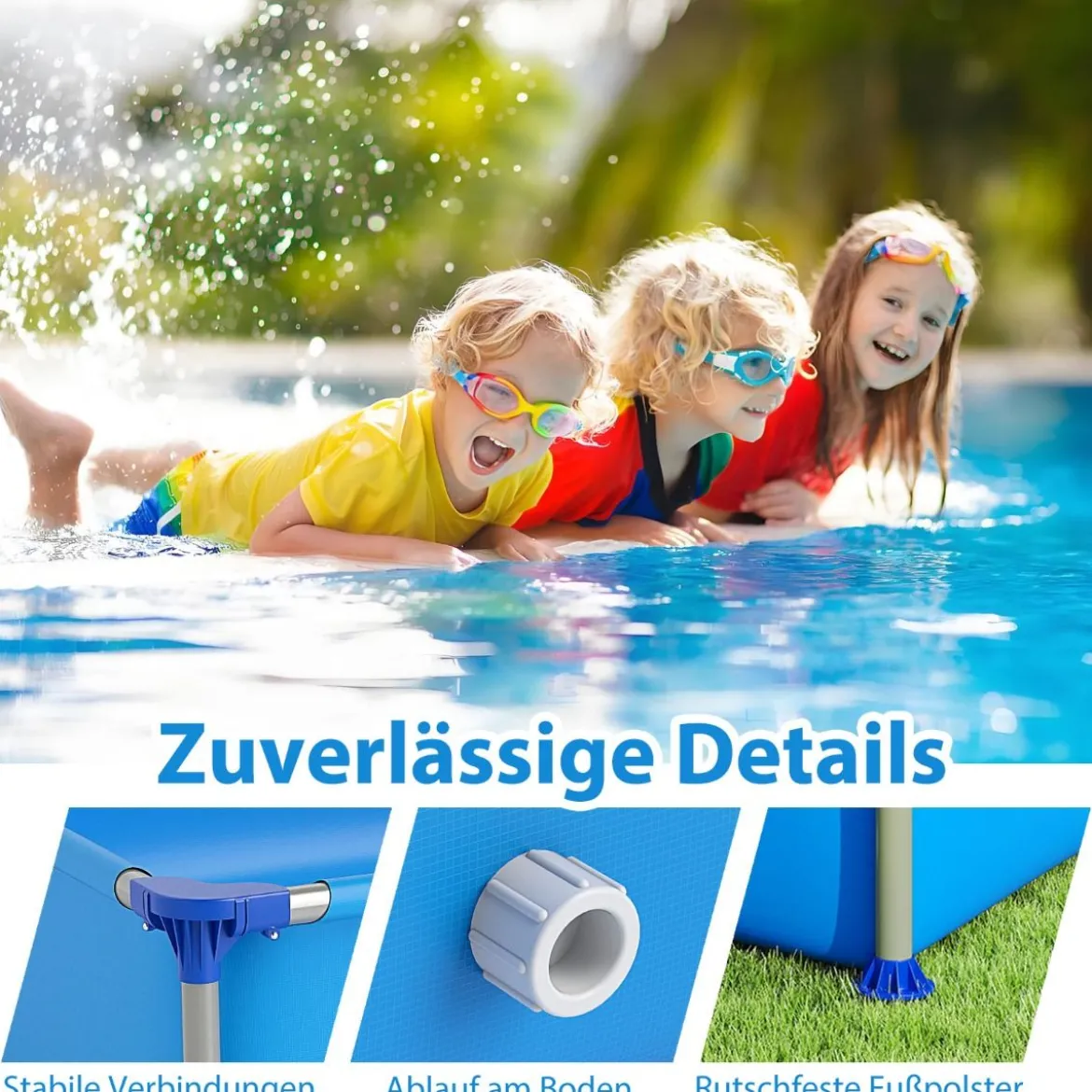 Aufstellpool Rechteckiger Outdoor-Pool für Kinder ab 3 Jahren mit Metallrahmen für Hof 228 M x 159 M x 42 CM