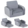 Ausklappbare Kindercouch 3-in-1 Kindersofa mit ultraweichem Kristallvelours & elastischem Materia Grau