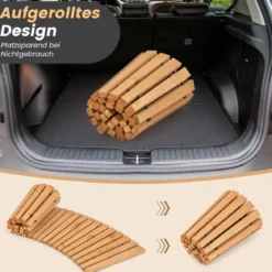 Ausrollbarer Gartenweg aus Holz mit Metalldraht & Rutschfester Oberfläche Rollweg Holzsteg 216 x 53 cm