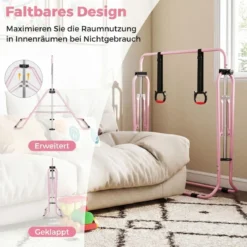 Ausziehbare Turnstange für Kinder 4-fach höhenverstellbare Reckstange mit stabilem Metallrahmen Rosa