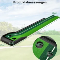 Auto Rückkehr Puttingmatte mit 2 Löchern automatischer Ballrücklaufbahn & Ausrichtungslinien Grün