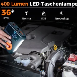 2000A 12V Autobatterie Starthilfe mit 150PSI Digital Reifenfüller & Luftkompressor & LED-Bildschirm 13000mAh Powerbank