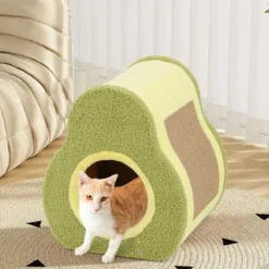 Avocado-förmiges Katzenhaus mit Jutekratzbrett & Bergförmigem Dach Niedliches Katzenunterkunft