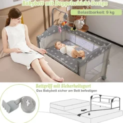 Baby-Begleitbett 5-in-1-Multifunktions-Babyspiele mit Matratze Beige