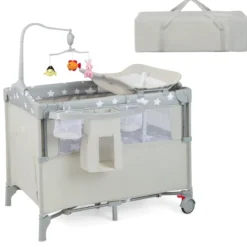 Baby-Begleitbett 5-in-1-Multifunktions-Babyspiele mit Matratze Beige