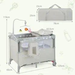 Baby-Begleitbett 5-in-1-Multifunktions-Babyspiele mit Matratze Beige