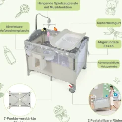 Baby-Begleitbett 5-in-1-Multifunktions-Babyspiele mit Matratze Beige