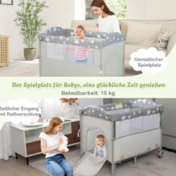 Baby-Begleitbett 5-in-1-Multifunktions-Babyspiele mit Matratze Beige