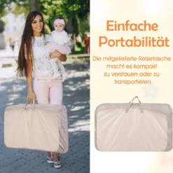 Baby Beistellbett Babybett mit 7-facher Höhenverstellung feststellbaren Rollen Grau/Beige