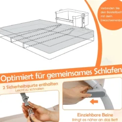 Baby Beistellbett Babybett mit 7-facher Höhenverstellung feststellbaren Rollen Grau/Beige