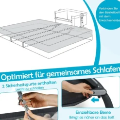 Baby Beistellbett Babybett mit 7-facher Höhenverstellung feststellbaren Rollen Grau/Beige