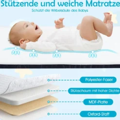 Baby Beistellbett Babybett mit 7-facher Höhenverstellung feststellbaren Rollen Grau/Beige