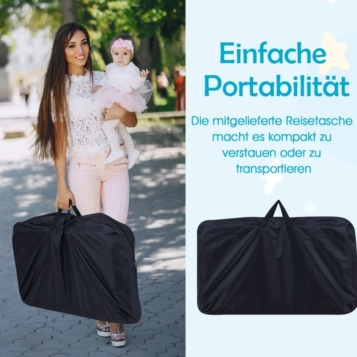 Baby Beistellbett Babybett mit 7-facher Höhenverstellung feststellbaren Rollen Grau/Beige