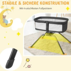 Babybett mit Matratze Manuelle Schaukelwiege für Babys 90 x 48 x 75 cm Grau + Weiß