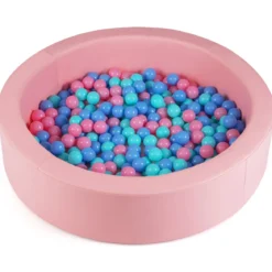 Φ105 Baby Bällebad mit 200 Ozeanbällen & Waschbarer Kunstlederbezug Bällepool Ballbecken Rosa