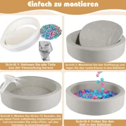 Φ105 Baby Bällebad mit 200 Ozeanbällen & Waschbarer Kunstlederbezug Bällepool Ballbecken Grau