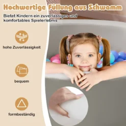 Φ105 Baby Bällebad mit 200 Ozeanbällen & Waschbarer Kunstlederbezug Bällepool Ballbecken Grau