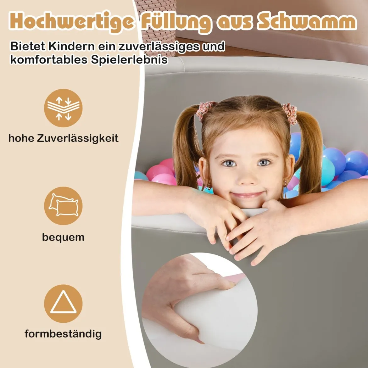 Φ105 Baby Bällebad mit 200 Ozeanbällen & Waschbarer Kunstlederbezug Bällepool Ballbecken Grau