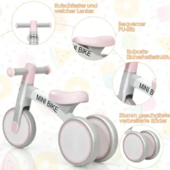 Baby-Dreirad Dreirad für Kinder im Altervon 1-3 Jahren Balance Bike Kinderlaufrad Lauflernrad Rosa
