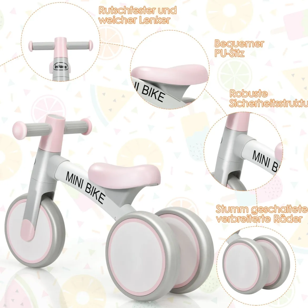 Baby-Dreirad Dreirad für Kinder im Altervon 1-3 Jahren Balance Bike Kinderlaufrad Lauflernrad Rosa