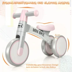 Baby-Dreirad Dreirad für Kinder im Altervon 1-3 Jahren Balance Bike Kinderlaufrad Lauflernrad Rosa