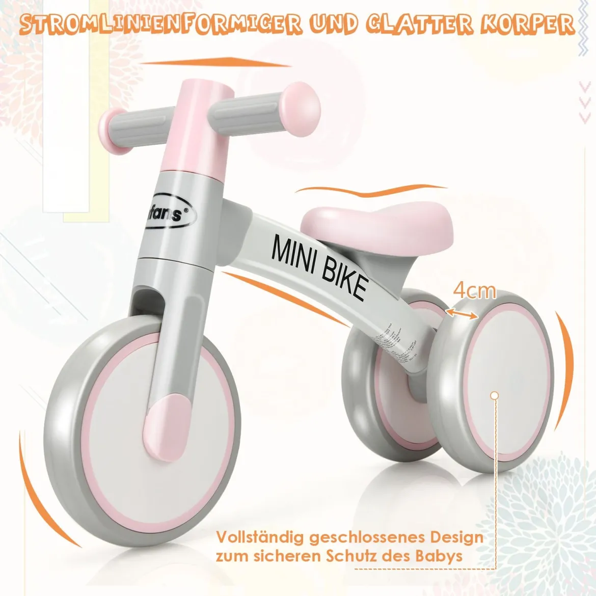 Baby-Dreirad Dreirad für Kinder im Altervon 1-3 Jahren Balance Bike Kinderlaufrad Lauflernrad Rosa